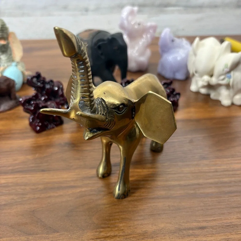 Vintage Elephants Red Resin Chinese Feng Shui, Brass, Two Candles Lot of‎ 12